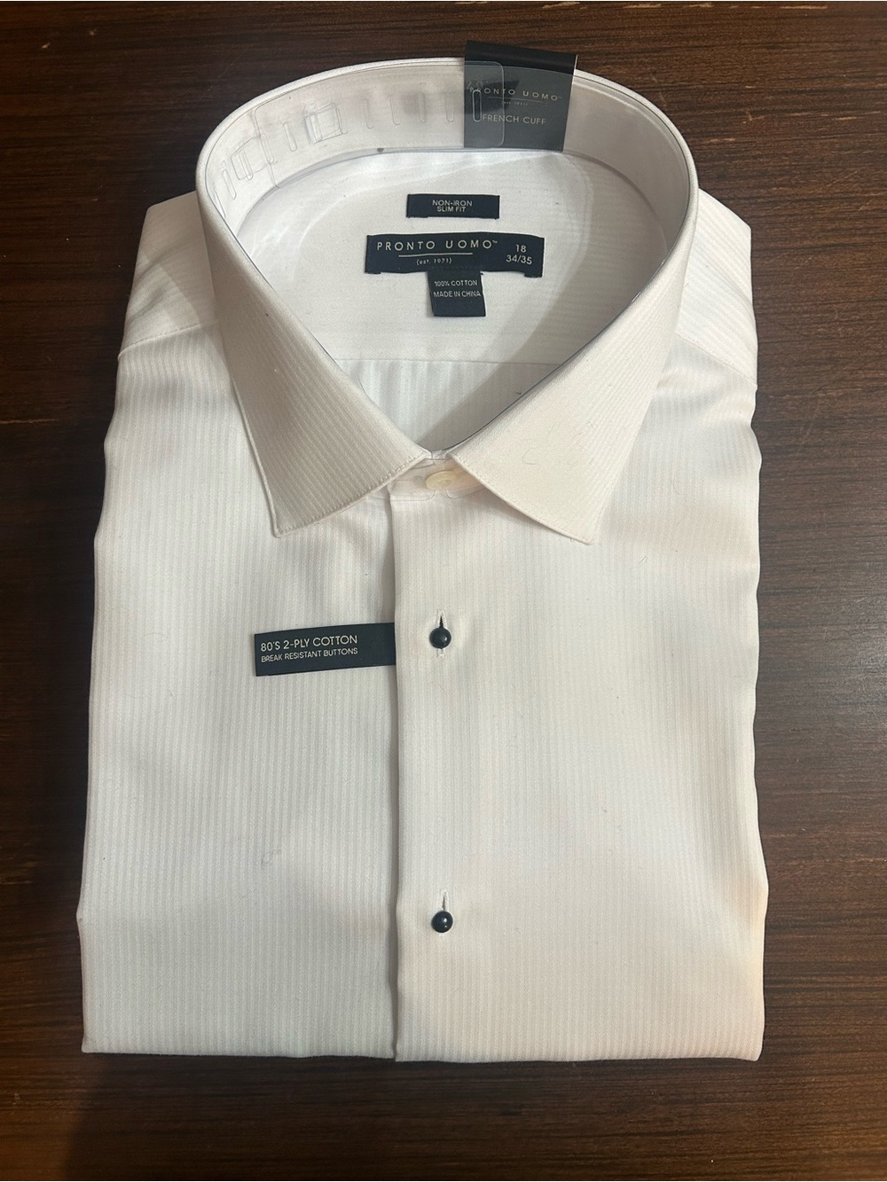 Pronto Uomo Men's White Tuxedo Shirt with French Cuffs